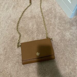 Tory Burch wallet purse with gold detail and gold chain